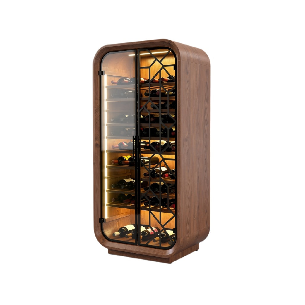 Elegant Wooden Wine Cooler with LED Lighting and Adjustable Shelves